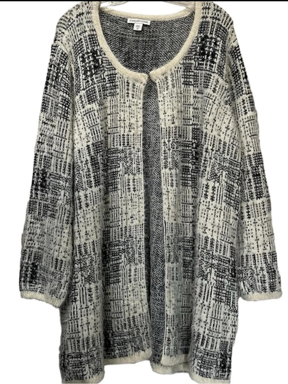 Coldwater Creek Size 3X Eyelash Cream Black Gray Longline Plus Size‎ Sweater C